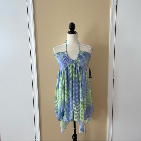 Wild Fable Blue & Green Tie Die Mini Ruffle Dress - Picture 3 of 8